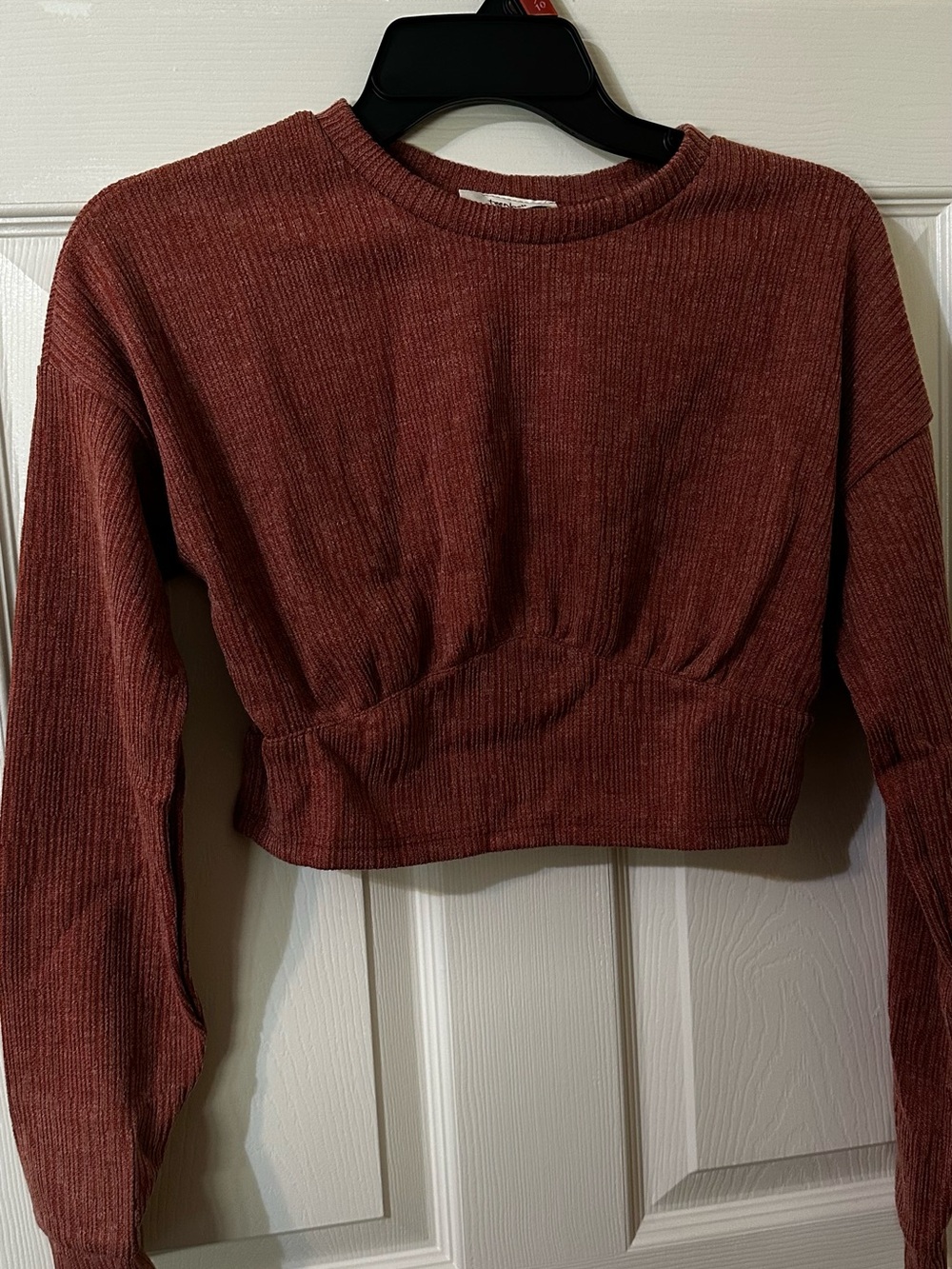 TeenBell Ribbed Long-Sleeve Crop Top - Rust Brown